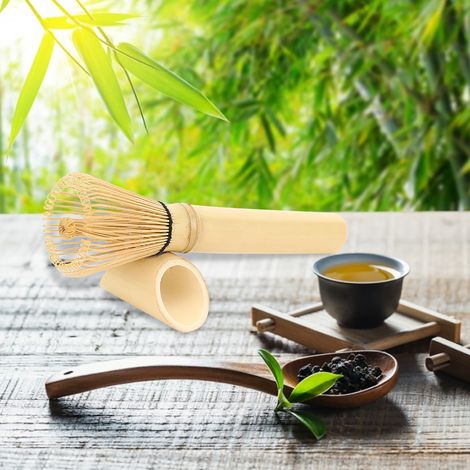 Fouet à thé vert matcha Chasen en bambou naturel, outil pinceau à poudre à long manche, blanc (1/5)