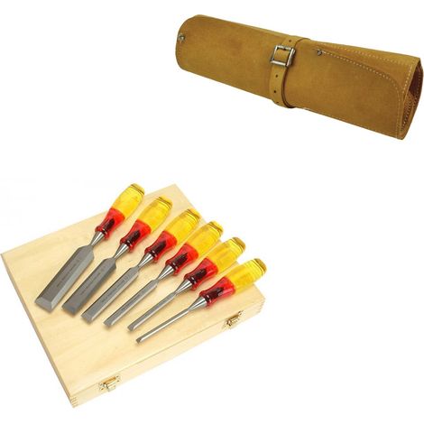 Irwin Marples M373 6 Piece Splitproof Set Chisels 6-50mm Box + Leather Tool Roll