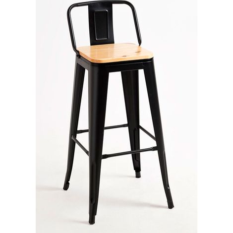 Packs Taburetes Altos - Pack 6 Taburetes Torix Respaldo Madera Natural - Negro (1/5)