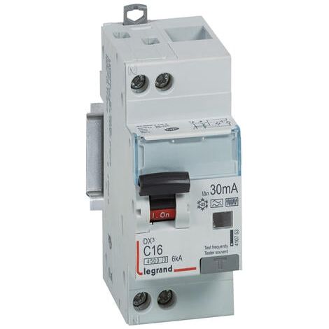 Disjoncteur diff DX³ 4500 Neutre à droite vis/vis- U+N 230V 16A- typeF-30mA -courbe C- 2 modules - 410753