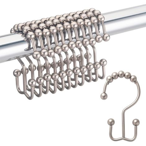 Crochets Pour Rideau De Douche - Double Glissière À Roulettes - Métal Revêtu Nickel - Pour Rideau Et Doublure - Lot De 12 (1/5)