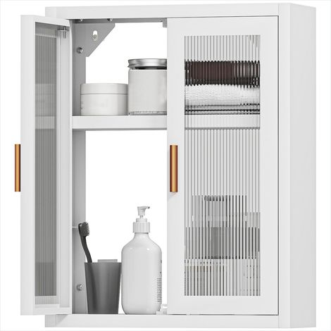 Meuble de salle de bain 40 x 14 x 50 cm métal blanc 2 portes (1/5)