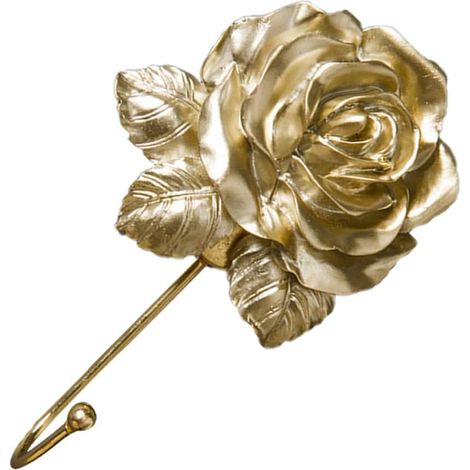 2 Rose Design Wall Hooks in Gold Resin for Organizing Towels