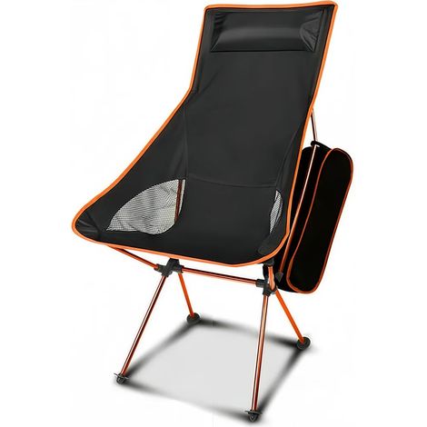 Chaise de camping avec appui-tête - poids maximal supporté : 150 kg - chaise de plage portable, chaise de camping pliante, chaise de pêche, orange (1/3)