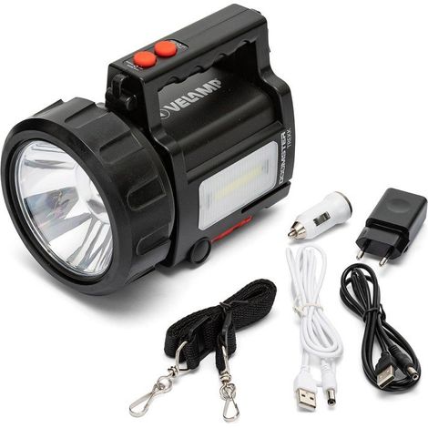 Faro led portatile Doomster, 10W, 735 lm, portata 1000 metri, 2 lanterne laterali, powerbank, con adattatore 220V e da auto - Velamp IR666-10W (1/10)