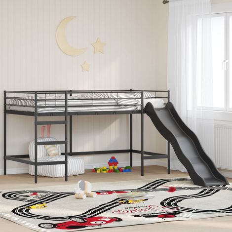 Kinder-Loftbett mit Rutsche Schwarz und Anthrazit 80 x 200 cm (1/5)