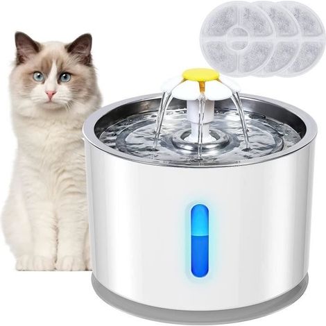 Fontana per cani e gatti AJW, 2,4 l, silenziosa, con indicatore LED del livello dell'acqua e 3 filtri al carbone [25] (1/4)