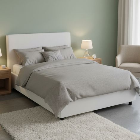 Talamo Italia Cama de plaza y media Artemisia, Cama contenedor con tapizado en ecopiel, 100% Made in Italy, Apertura frontal, adecuado para colchón Cm 120x190, Blanco, con embalaje reforzado (1/4)