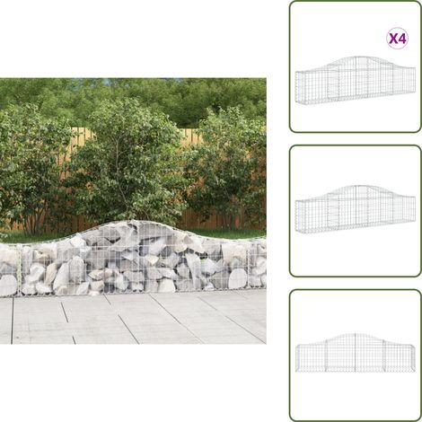 Paniers à gabions arqués 4 pcs 200x30x40/60 cm Fer galvanisé - Panier À Gabions - Mur De Gabion - Clôture Végétale - Décoration Jardin - Barrière Jardin (1/5)