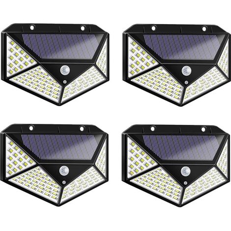 Lot de 4 Appliques Murales Solaires 100 LED avec Détecteur de Mouvement - Éclairage Extérieur Étanche IP44 pour Jardin - Noir (1/5)