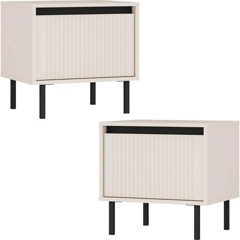AX LIVING Nachttisch Bodrum 2er Set Nachtkommode 1 Schublade Sandbeige