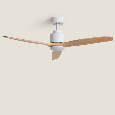 Ventilador de Techo con luz Silencioso DC Merion Madera Clara Mando a Distancia Grande (más de 20 m²) 132 cm Blanco