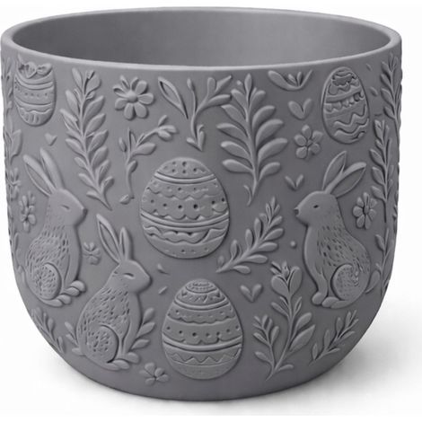 Pot de fleurs de Pâques gris à motifs de lapins, cache-pot décoratif printanier (1/3)