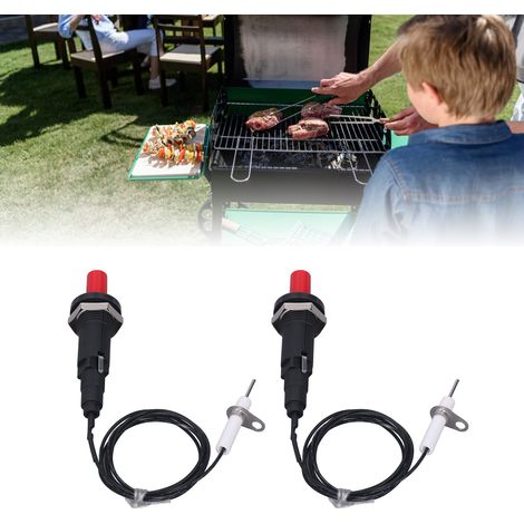 Lot de 2 allumeurs piézoélectriques (1 sortie, 2 boutons-poussoirs) avec fil d'allumage à aiguille de 1 mètre pour cheminée, four et chauffage de cuisine. (1/5)