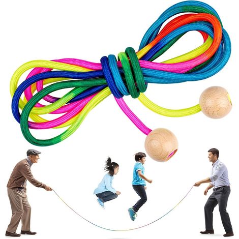 Corde à Sauter - 5 M - Poignées en Bois - Pour Enfants et Adultes - Saut Collectif - 1 Pièce