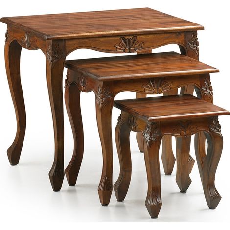 Table gigogne en bois d'acajou marron Castle - Lot de 3 (1/4)