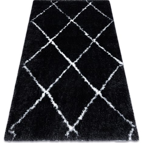 Alfombra FLUFFY 2373 shaggy conducción - antracita / blanco black 160x220 cm