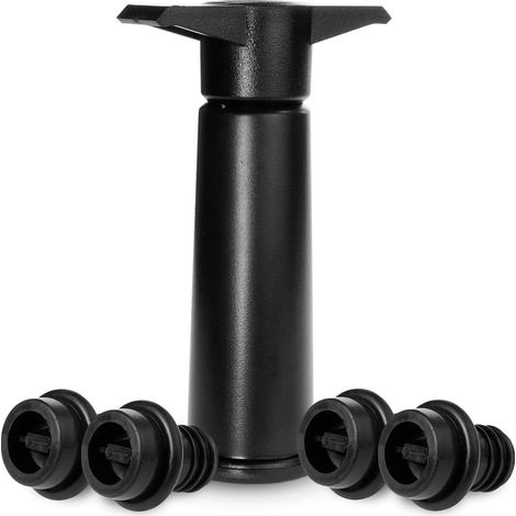 Pompe À Vide - Bouchons De Conservation Pour Bouteille De Vin - Compatible Toutes Bouteilles - Noir - Lot De 4 (1/5)