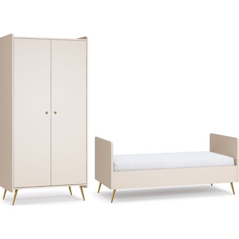 Ausziehbares Bett 70x140 und 2-türiger Schrank Vox Lunea Kaschmir