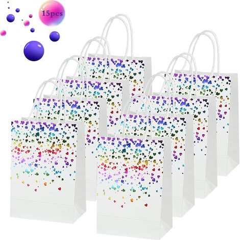 15 Stück Kraftpapiertüten in Weiß und Gold, Geschenktüten aus Papier, Kraftpapier