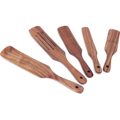 5 pièces Spatules en Bois pour Cuisine - Ustensiles de Cuisson et Accessoires de Table (1/5)