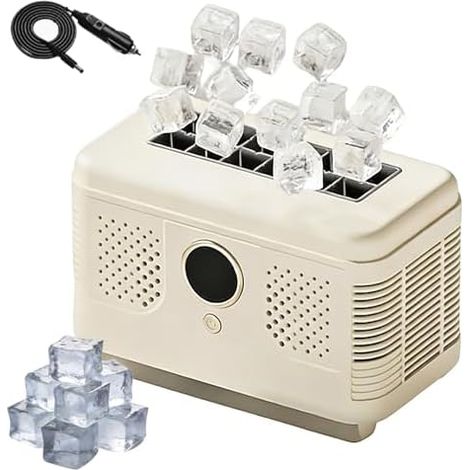 Créateur de glace portable, 12 cubes transparents en 15 minutes, mini-congélateur compact pour voiture, bureau, camping, RV, mèche rapide avec une conception facile et propre, appareil ménager économe (1/5)