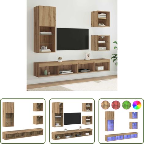 vidaXL Holzregal -  TV Wand Einheiten mit LED 5 pcs Artisan-Eiche Holzwerkstoff (1/5)