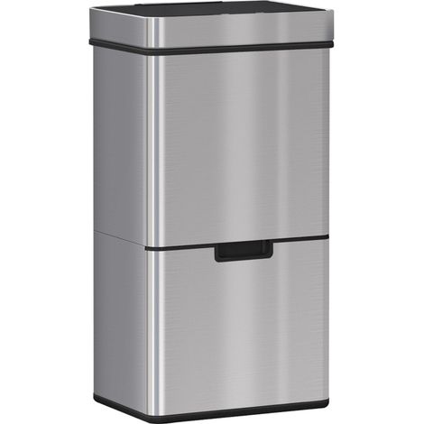 Cubo de basura con sensor 47 L + 2 x 12,5 L de acero inoxidable plata (1/5)