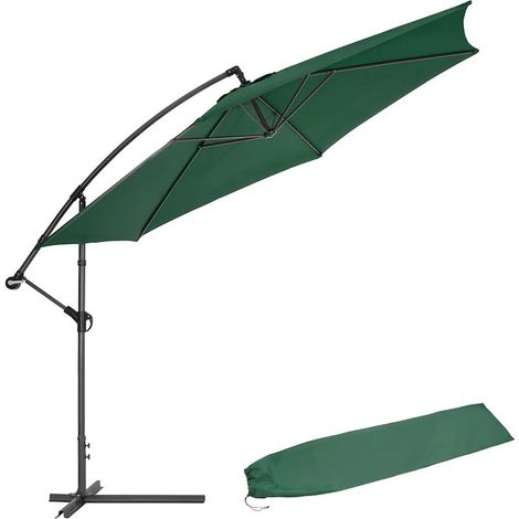 Parasol vert de 350 cm, belle qualité de finition avec une housse de protection incluse (1/5)