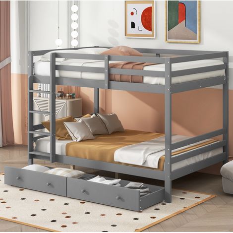 Etagenbett 140x200 cm Mit Kiefernholzgestell Und Stauraum-Schubladen (1/5)
