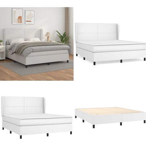 Sommier à lattes de lit avec matelas Blanc 180x200cm Similicuir - Lit Plateforme - Lit Double - Literie - Chambre À Coucher - Meuble De Rangement - Home & Living (1/5)