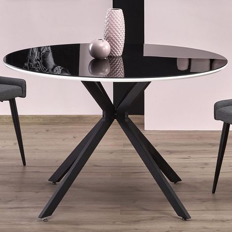 Table ronde 120cm noir laqué avec liseré blanc Shiny (1/5)