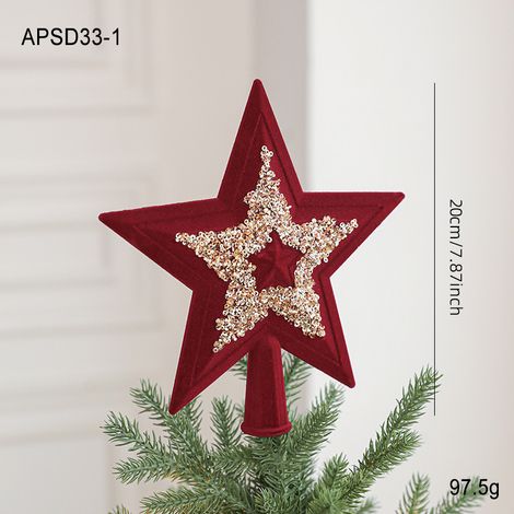Décoration de Noël - Étoile pour cime d'arbre rouge en velours avec paillettes dorées et bordure blanche (1/2)