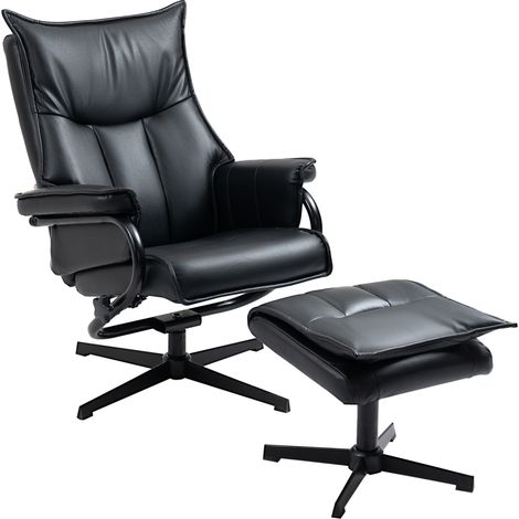 Fauteuil inclinable avec repose-pieds, pivotant, dossier inclinable, structure en acier, noir (1/5)