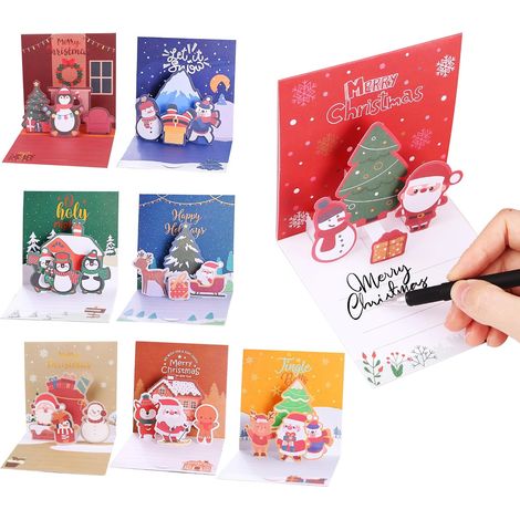 8 Pièces Cartes de noël 3D, pop-up Carte de Vœux Noel avec Enveloppes (1/5)