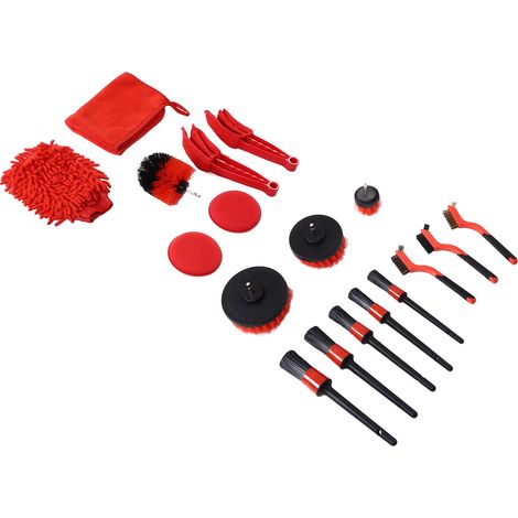 Kit de 18 outils de nettoyage auto, brosses perceuse pour jantes, intérieur et extérieur (1/5)