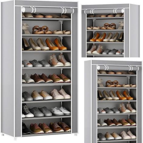 Scarpiera a 8 ripiani con copertura antipolvere per armadio, colore grigio. (1/3)
