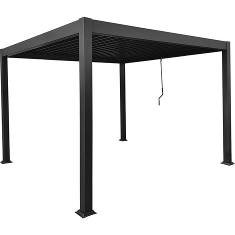 Vente-Unique – Pergola bioclimatique autoportante en aluminium 9 m² – Lames orientables – Résistance au vent classe 6 – Gouttière incluse (1/5)