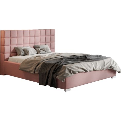 Lit 180x200 cm Noris - Chambre à coucher lit double - Lit rembourré avec coffre de lit Tissu velours (Rose - Jasmine 61) (1/5)