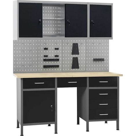 Établi avec 4 panneaux muraux et 2 armoires Etabli d'atelier - Étagère de stockage BV350992 - BonneVie (1/5)