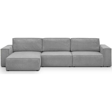 Canapé d'angle modulable 5 places en velours côtelé gris clair - Harper Mod (1/5)