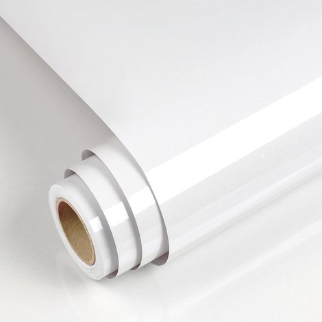 60x1000cm Papier Adhésif pour Meubles Blanc Brillant Film Autocollant Meuble Décoratif, pour Plan de Travail Cuisine Placards Armoires Papier (1/5)