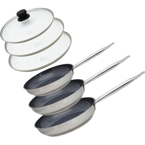Set de 3 Poêles 24, 28 et 32 cm céramique sans PFAS et 3 couvercles Profi Therm Platinum Elo (1/5)