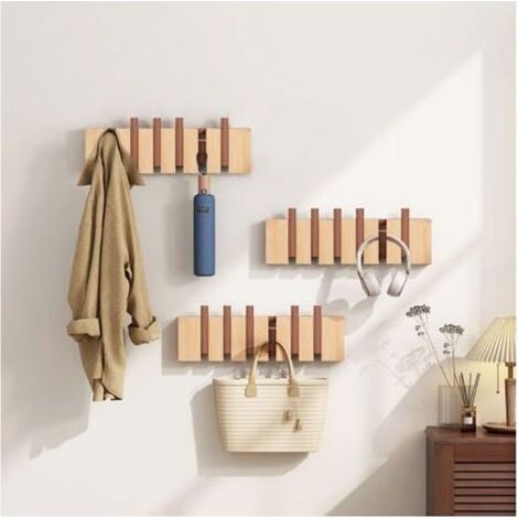 Wandgarderobe mit 6 ausziehbaren Haken. Eckgarderobe aus Massivholz zum Aufhängen von Mänteln, Schals, Handtaschen etc. Geeignet für Schlafzimmer und Ankleidezimmer.