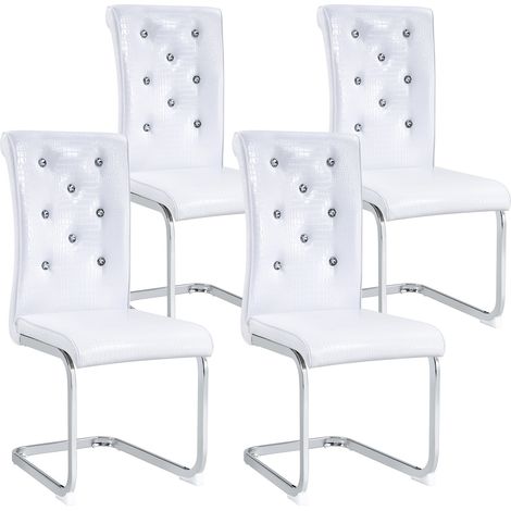 Set di 2 sedie da pranzo bianche in PVC con gambe in metallo cromato (1/5)