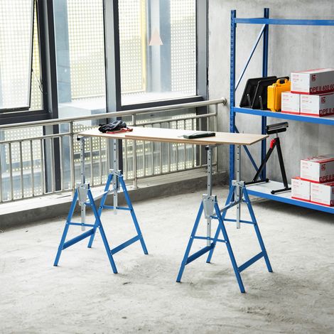 Set aus 2 teleskopierbaren Klappböcken, höhenverstellbar von 80 bis 130 cm, blau