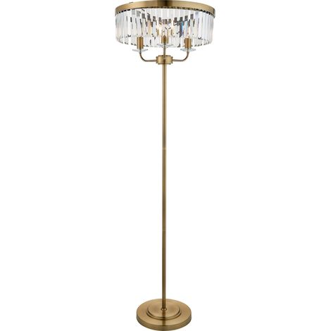 Merano Ascoli Lampadaire en verre, plaque en laiton antique et verre transparent, 3 LED 6 W E14