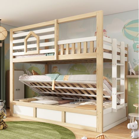 lit adulte rangement 90x200 bois blanc avec fenetre OKMYHOME (1/5)