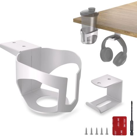 Porte-gobelet de bureau, porte-gobelet, porte-bouteille, porte-gobelet de jeu (design : U-C avec porte-casque, blanc) (1/5)