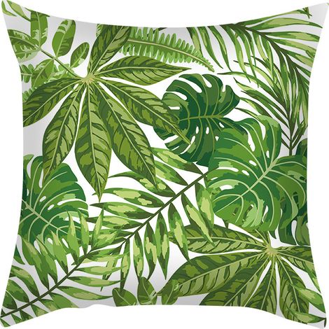 MINKUROW Fodera per cuscino 45X45 Fodere per cuscino con foglie verdi Lino Set di 2 Federa per cuscino per piante Fodera per cuscino moderna per soggiorno Giardino B1 (1/5)